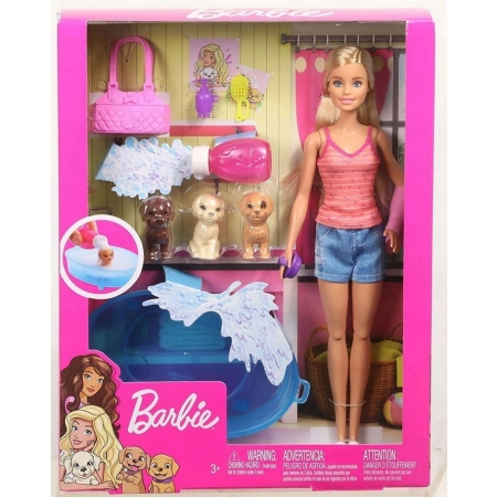 Lalka Barbie kąpiel piesków akcesoria Mattel GDJ37